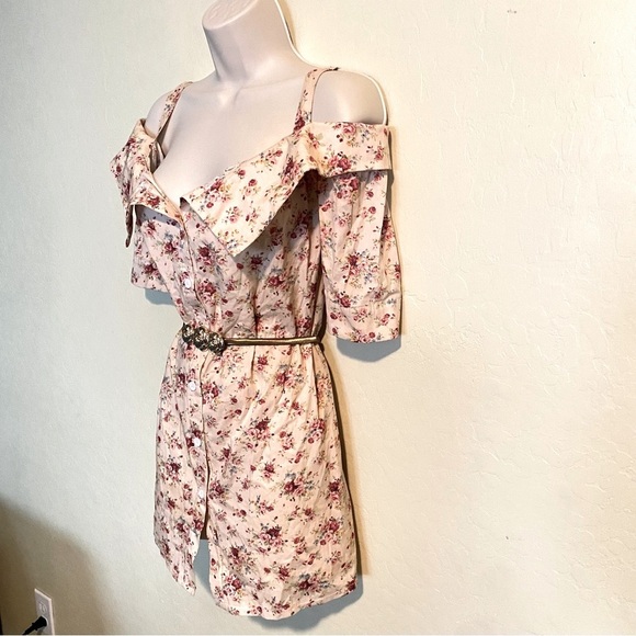 Floral Print Off the Shoulders Boho Mini Dress Nwot Size M - Picture 3 of 10